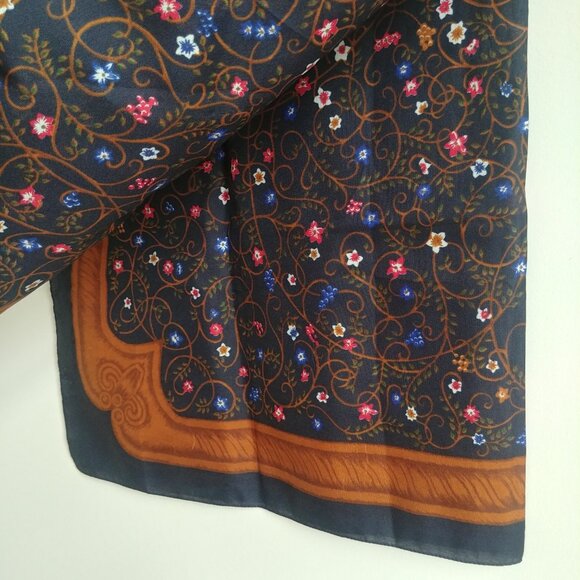 Dark navy blue unicorn floral approx square scarf - Picture 4 of 11